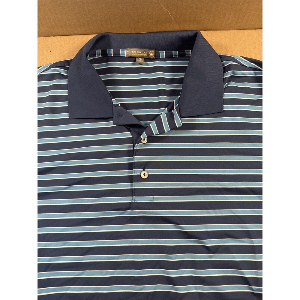 Peter Millar Summer Comfort Mens XL Polo Golf Blue, Sleeve Logo